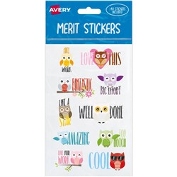 Avery Merit Stickers Owls 10 Designs Assorted Colours 40 Stickers