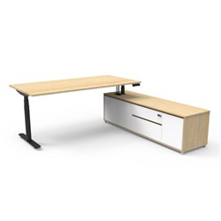 Rapidline Halo+ Executive Desk + RHS Cabinet 2020W x 2011D x 620-1270mmH Oak/Black