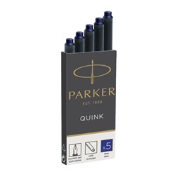 Parker Quink Fountain Pen Ink Refill Long Cartridge Blue Pack Of 5