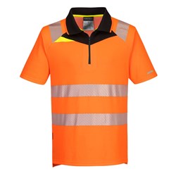 Portwest DX4 Hi-Vis Zip Polo Shirt Short Sleeve 2XL Orange And Black