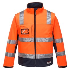 Huski Chassis Hi-Vis 2-in-1 Contrast Softshell Jacket 3 Layer 2XL Orange And Navy