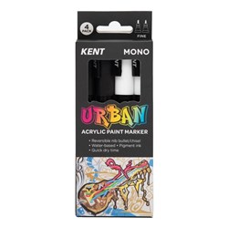 Kent Urban Paint Markers Fine 3mm Dual Nib Mono Black And White Pack Of 4