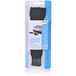 Velcro&reg; Brand Reusable Ties 25 x 200mm Black Pack Of 5