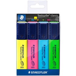 Staedtler Textsurfer Classic Highlighters Chisel 1-5mm Assorted Colours Wallet Of 4