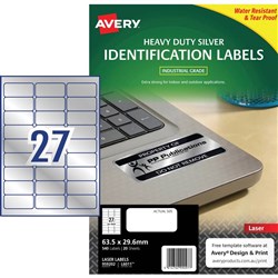 Avery Heavy Duty Laser Labels Asset Tags Silver L6011 63.5x30mm 27UP 540 Labels